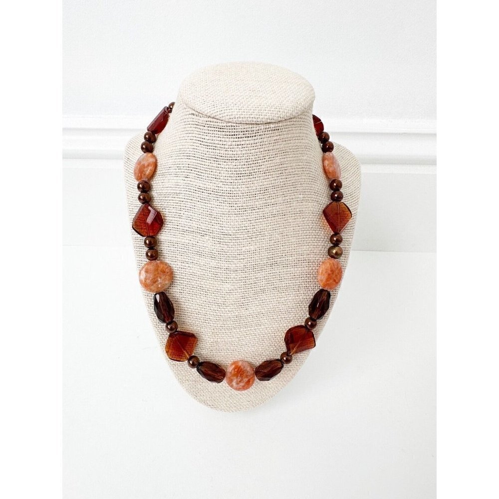 NWT Genuine Murano Glass, Pearl & Agate Necklace Beaded Brown Orange